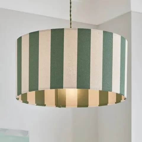 BOXED BEATRICE STRIPE SHALLOW DRUM LAMP SHADE - OLIVE
