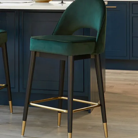 BOXED DANETTI CLOVER DARK GREEN VELVET BAR STOOL