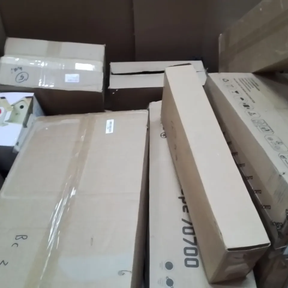 PALLET TO CONTAIN AN ASSORTMENT OF HOUSEHOLD ITEMS TO INCLUDE COOKER HOOD, UTILITY WAGON, JBL GAMING HEADPHONES AND WIRELESS KEYBOARD ECT