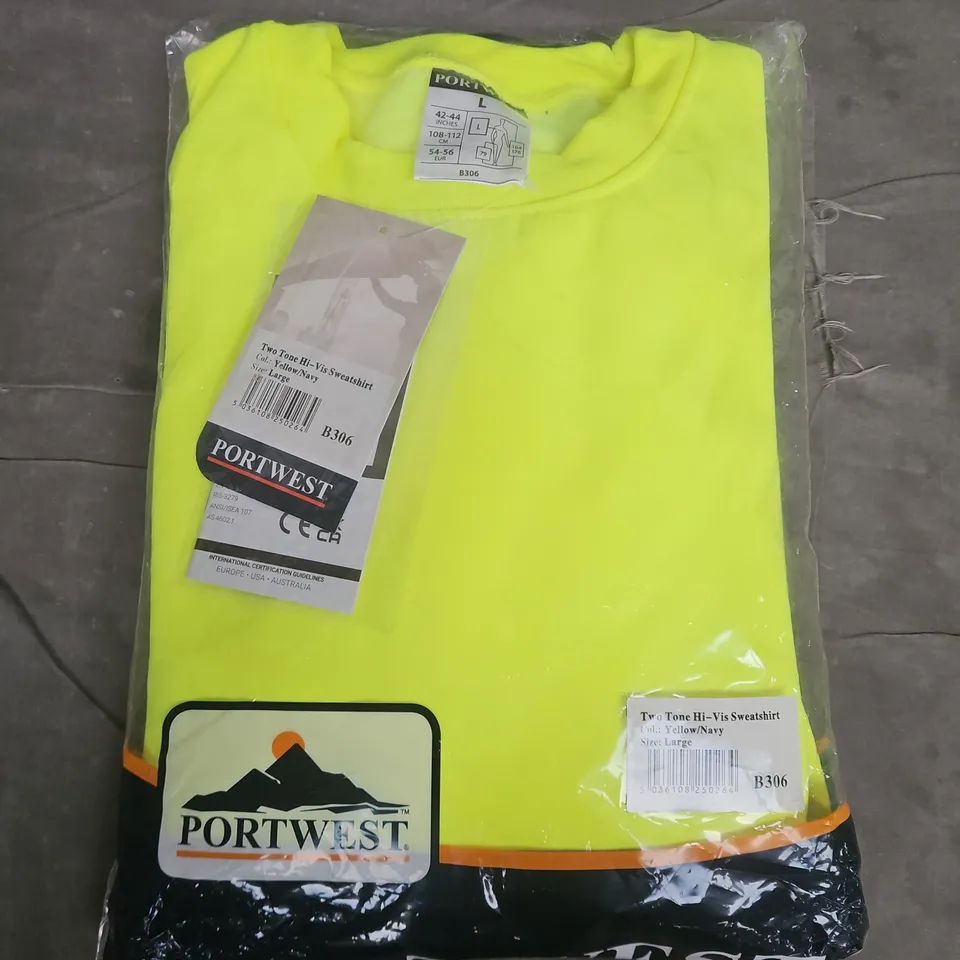 BAGGED PORTWEST TWO TONE HI-VIS SWEATSHIRT IN YELLOW/NAVY - LARGE