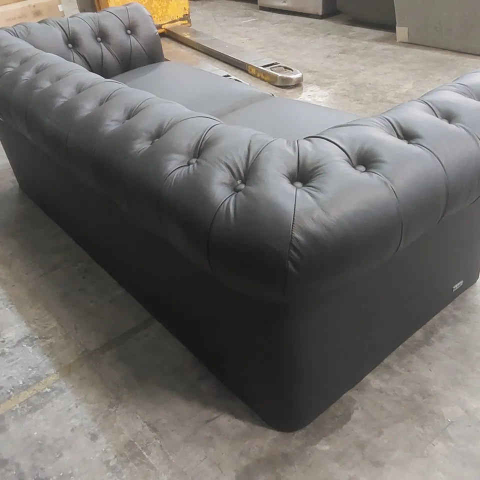 DESIGNER BAKERFIELD 3 SEATER LEATHER UPHOLSTERED SOFA - BLACK 