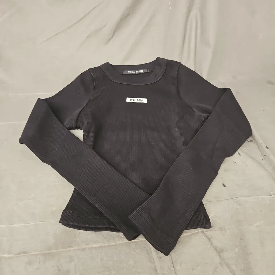 MILANA STUDIOS CORE RIBBED LONG SLEEVE TOP IN BLACK SIZE S
