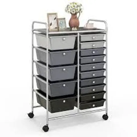 BOXED COSTWAY 15 DRAWER ROLLING STORAGE CART TOOLS SCRAPBOOK PAPER ORGANIZER LIGHTWEIGHT