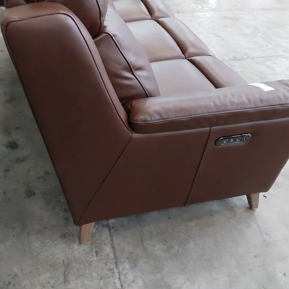 DESIGNER POWER RECLINING THREE SEATER SOFA CHESTNUT LEATHER 