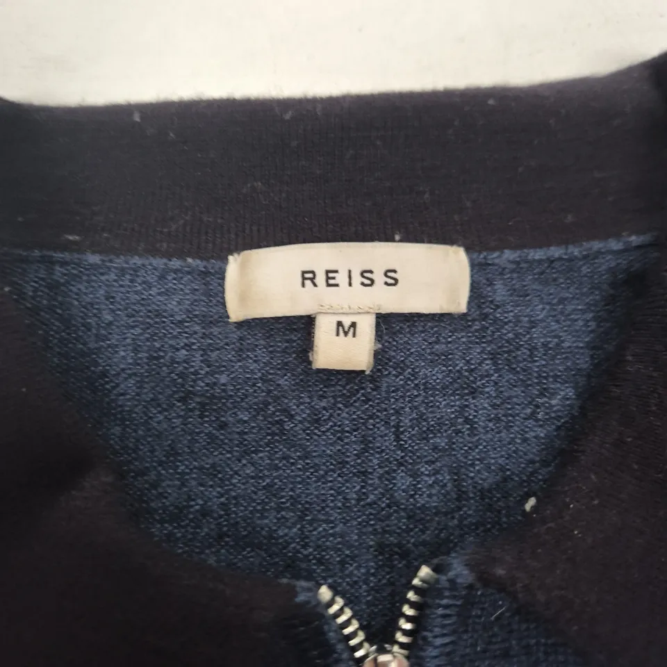 REISS NAVY POLO SHIRT WITH ZIP COLLAR – SIZE M