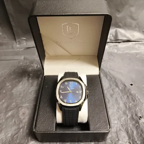 MENS LOUIS LACOMBE BLACK RUBBER STRAP NAVY DIAL WATCH