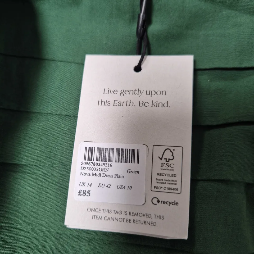 NOBODY'S CHILD NOVA MIDI DRESS, GREEN – UK 14