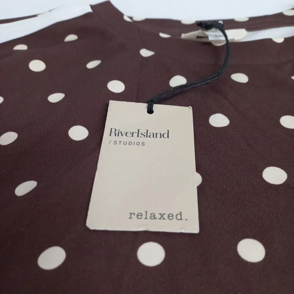 RIVER ISLAND STUDIOS RELAXED BROWN POLKA DOT TOP – UK L