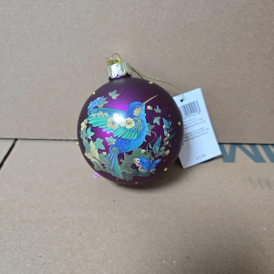 SET OF 12 GISELA GRAHAM MATT PLUM HUMMINGBIRD & BUTTERFLY CHRISTMAS BAUBLES BOXED