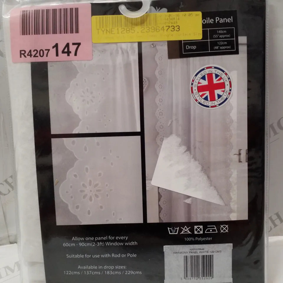 BRAND NEW TYRONE HARMONY 122CM VOILE PANEL - WHITE