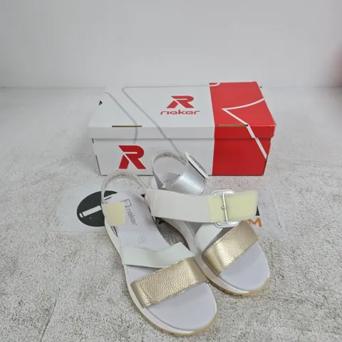 RIEKER LEATHER SPORTY SANDAL – WHITE/GOLD, UK 6 (EU 39)