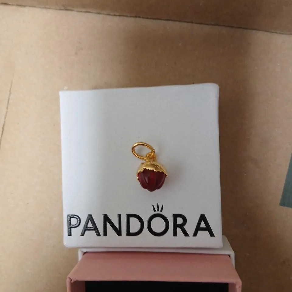 PANDORA GOLD-TONE CHARM WITH RED GEMSTONE