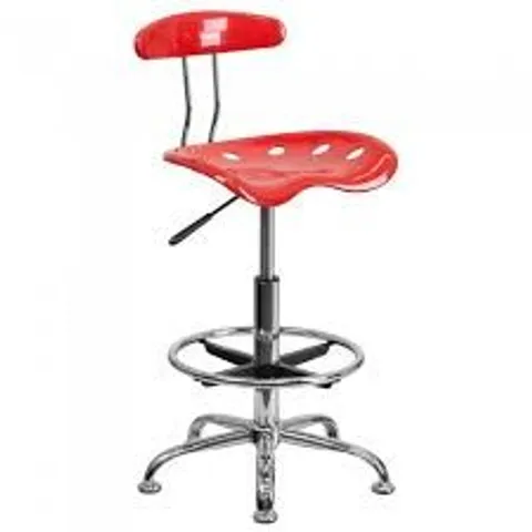 BOXED FLASH FURNITURE LF-215-CHERRYTOMATO-GG VIBRANT CHERRY TOMATO AND CHROME DRAFTING STOOL WITH TRACTOR SEAT 