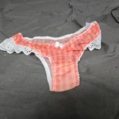 UNDDR WOMEN'S PINK CHECK LACE TRIM BRIEFS XS (UK 8)