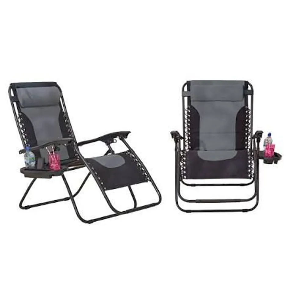 BOXED NEO ZERO GRAVITY GREY RECLINING SUN LOUNGER WITH PADDED CUSHIONS SET OF 2