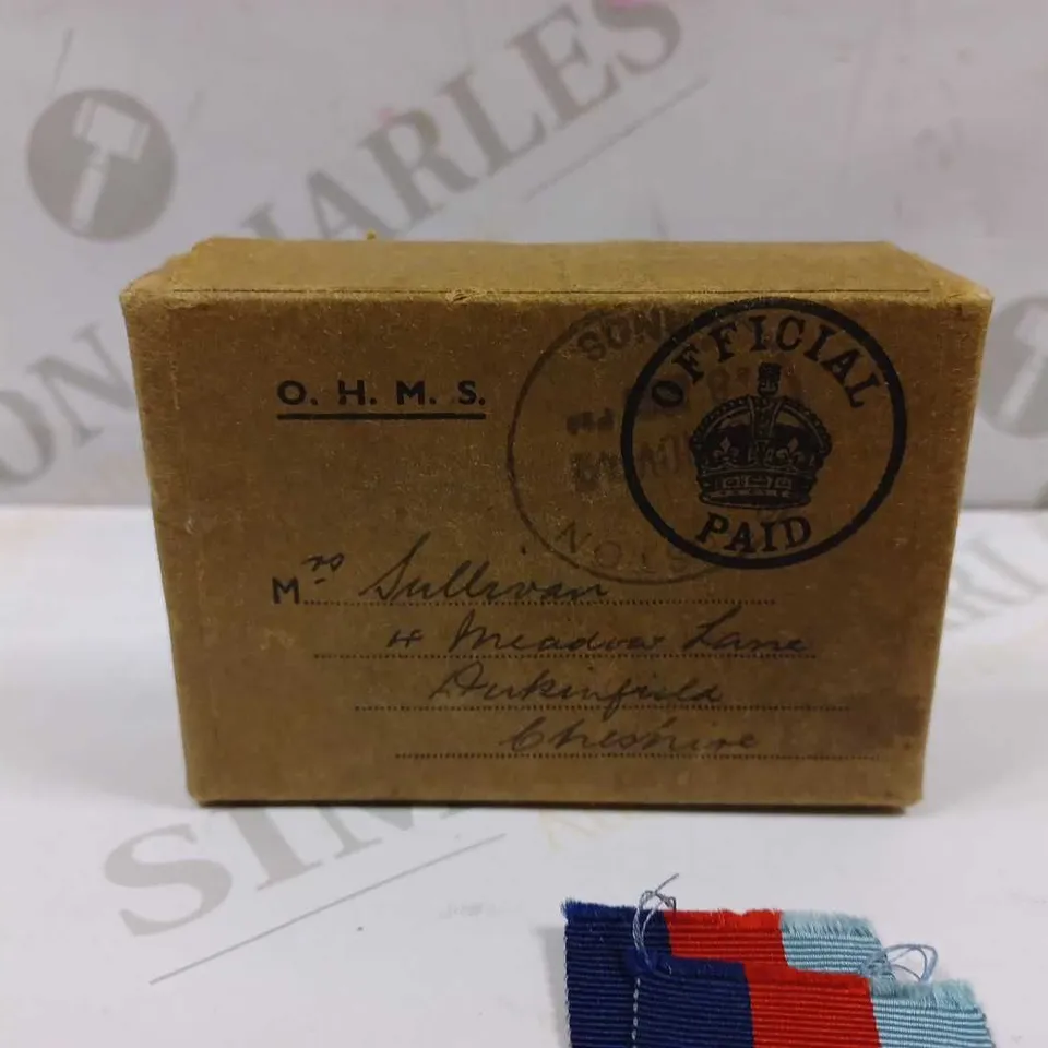 SMALL BOX CONTAINING 3 X ASSORTED BRITISH MILITARY SERVICE MEDALS WITH PAPERWORK