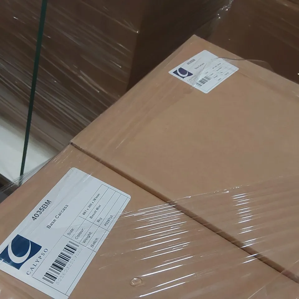 PALLET CONTAINING A LARGE QUANTITY OF ASSORTED BATHROOM FURNITURE PARTS INCLUDING: CALYPSO BASE CARCASSES ECT