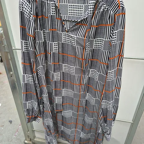 PAPAYA WOMEN'S BLOUSE, BLACK & WHITE GEOMETRIC PRINT WITH ORANGE ACCENTS, UK SIZE 16