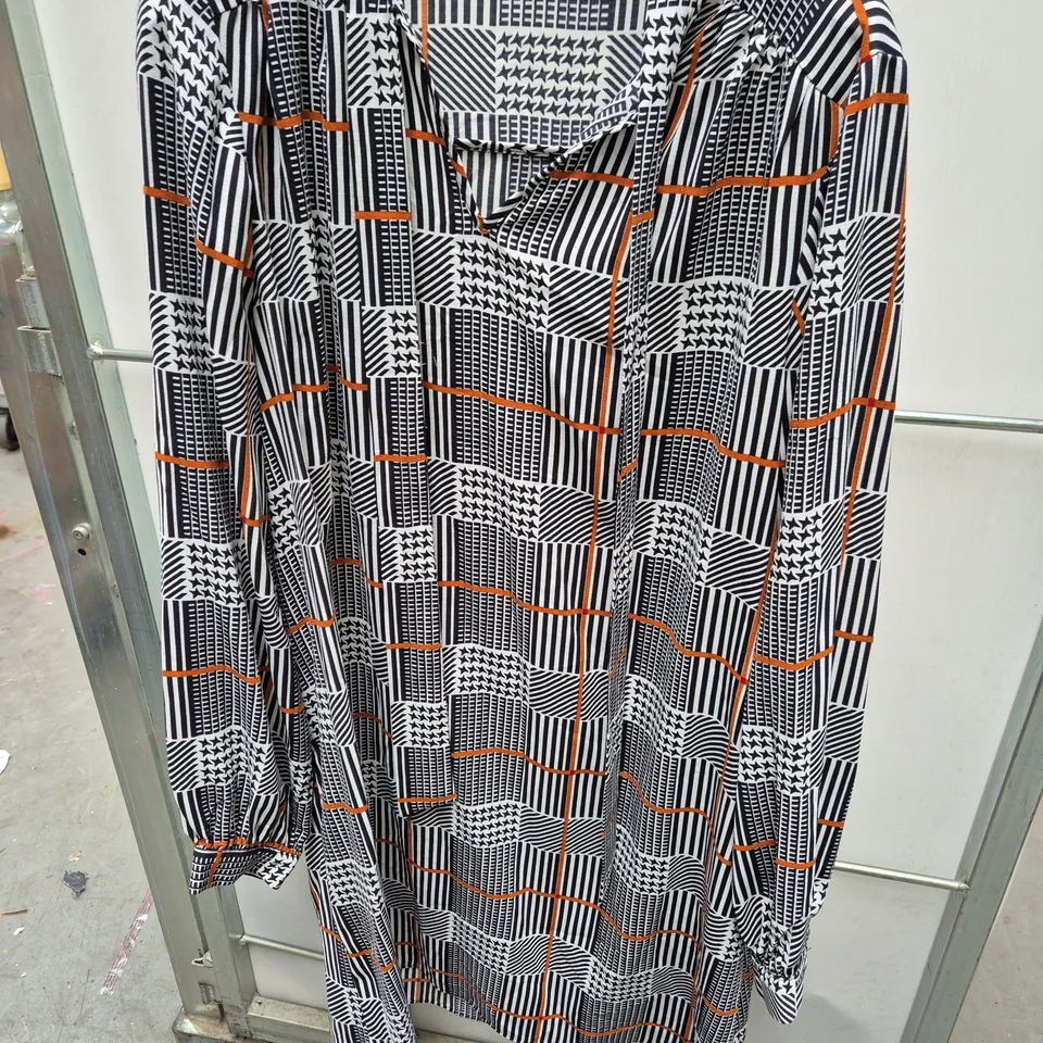 PAPAYA WOMEN'S BLOUSE, BLACK & WHITE GEOMETRIC PRINT WITH ORANGE ACCENTS, UK SIZE 16