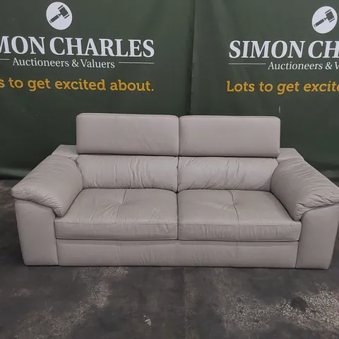DESIGNER 3-SEATER LEATHER UPHOLSTERED SOFA WITH ADJUSTABLE HEADRESTS