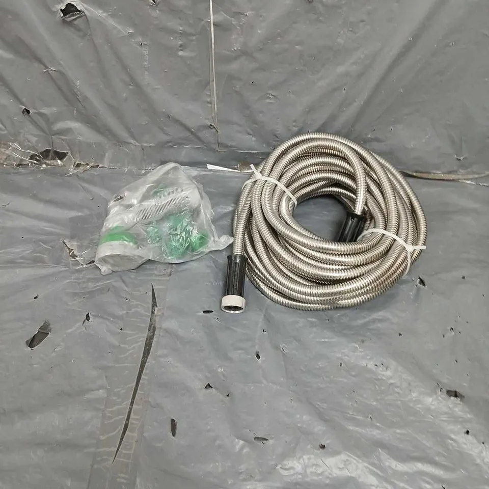 STAINLESS STEEL SUPER DURABLE METAL GARDEN HOSE WITH SPRINKLER 15M