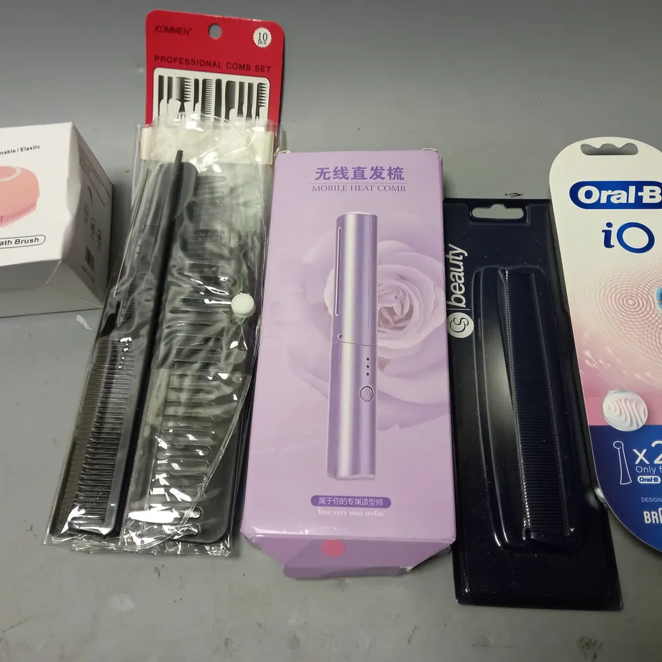BOX OF APPROX 7 ASSORTED HEALTH AND BEAUTY ITEMS TO INCLUDE - ORAL -B IO TOOTHBRUSH TIPS - KOMMEN PROFESSIONAL COMB SET - MASSAGE BATH BRUSH ETC