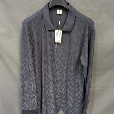 FATHER SONS JACQUARD CHEVRON POLO LONG SLEEVES SIZE XL CHARCOAL