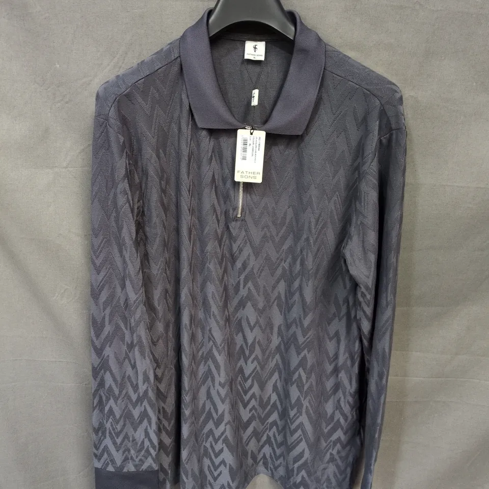 FATHER SONS JACQUARD CHEVRON POLO LONG SLEEVES SIZE XL CHARCOAL