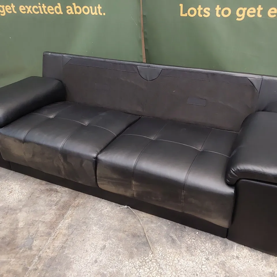 DESIGNER THREE SEATER SOFA BLACK LEATHER 