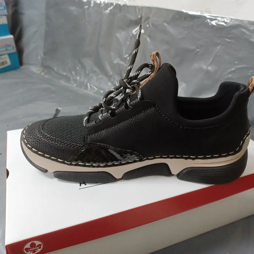 BOXED PAIR OF RIEKER DECK SHOES/TRAINERS - black- SIZE 7 UK