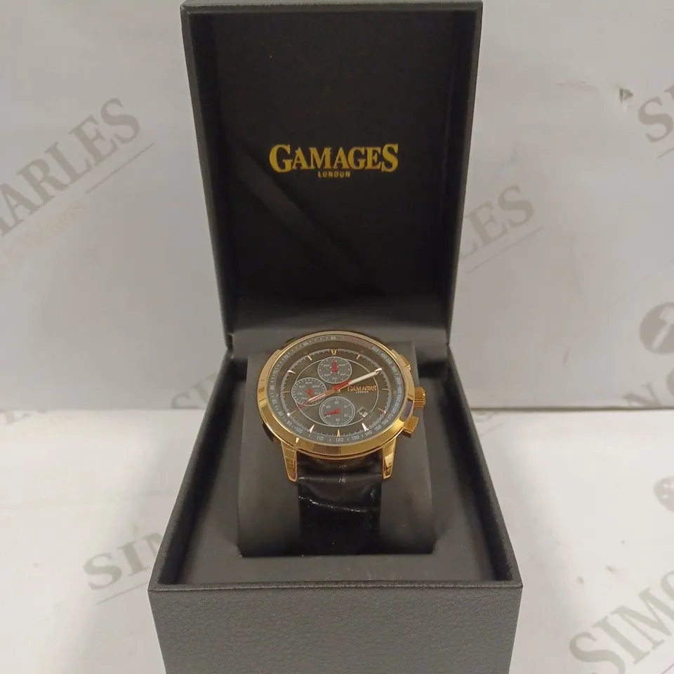 GAMAGES OF LONDON LIMITED EDITION HAND ASSEMBLED BESPOKE AUTOMATIC BLACK WATCH RRP £695