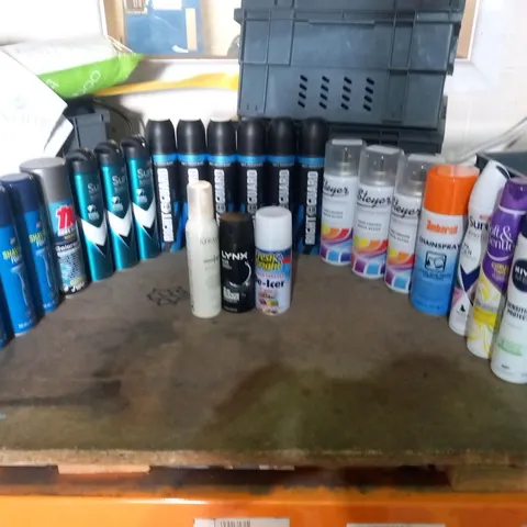 APPROXIMATELY 25 ASSORTED AEROSOL SPRAYS TO INCLUDE; BOOTS, SURE, RIGHTGUARD, LYNX, KERASTASE AND NIVEA