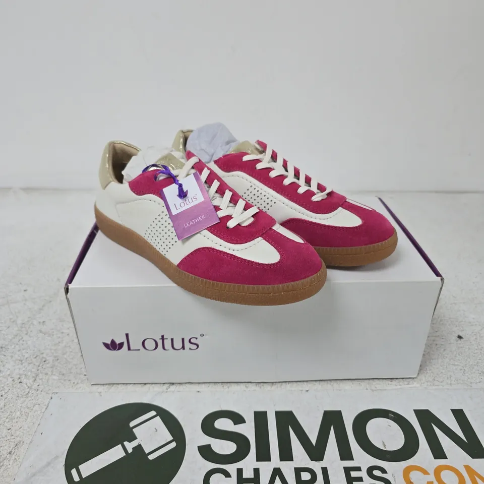 LOTUS PINK/MULTI LEATHER TRAINERS – UK 3
