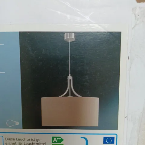 BOXED HONSEL LEUCHTEN MIRA 1 - LIGHT DRUM CEILING PENDANT BROWN FABRIC SHADE HANGS 100CM MAX