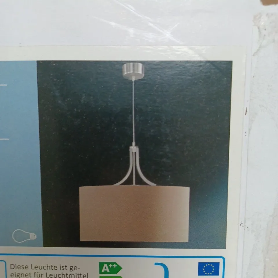 BOXED HONSEL LEUCHTEN MIRA 1 - LIGHT DRUM CEILING PENDANT BROWN FABRIC SHADE HANGS 100CM MAX