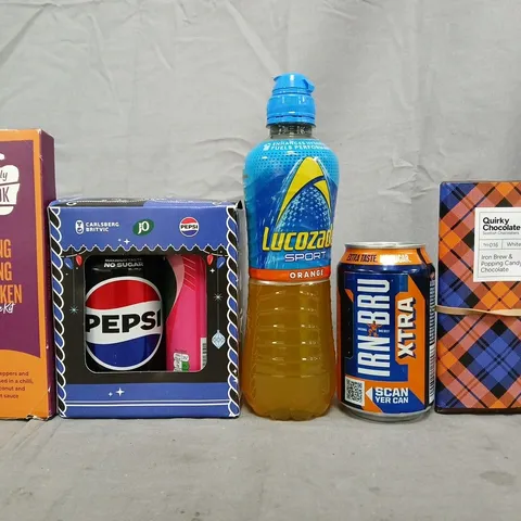 APPROXIMATELY 8 ASSORTED FOOD AND DRINK ITEMS TO INCLUDE LUCOZADE SPORT, QUIRKY CHOCOLATE, ETC