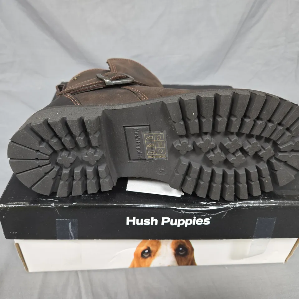 HUSH PUPPIES BROWN LEATHER ANKLE BOOT – BUCKLE STRAP. UK SIZE 5