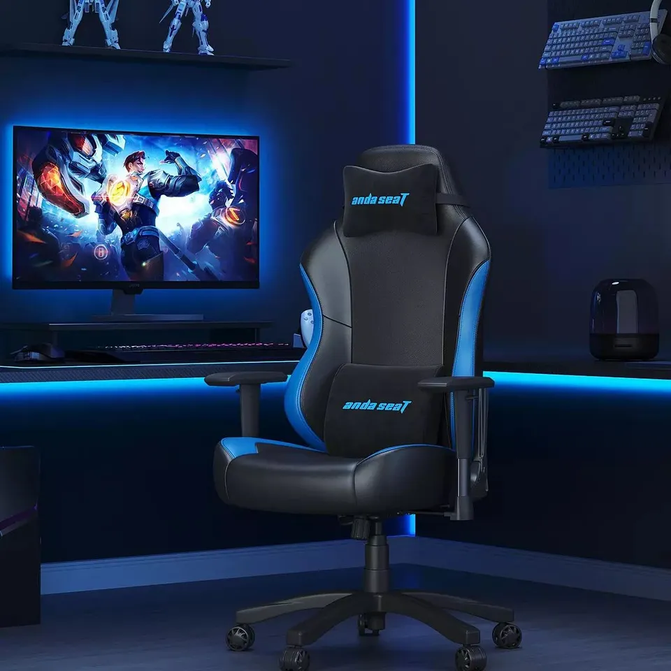 BOXED ANDASEAT LUNA PREMIUM LARGE GAMING CHAIR - BLACK/BLUE RRP £179.99