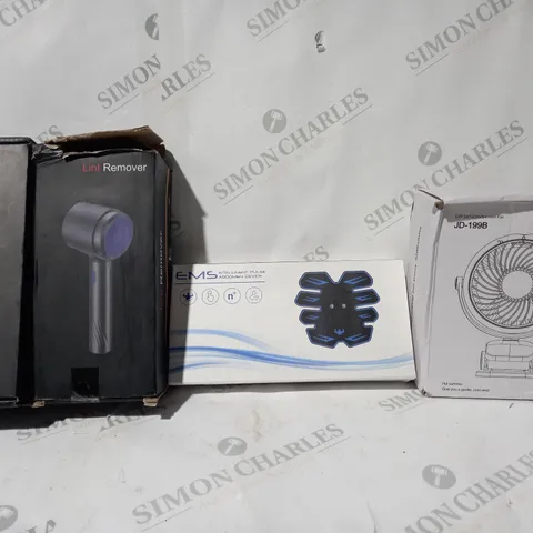 BOX OF APPROX 10 ASSORTED ITEMS TO INCLUDE - EMS ABDOMEN DEVICE - LINT REMOVER - HAIR CLIPPER ECT