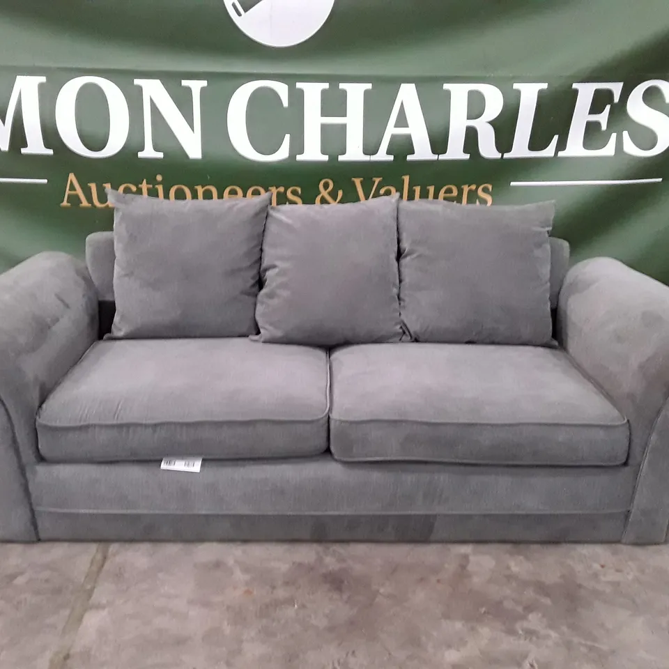 DESIGNER 3 SEATER SOFA - GREY FABRIC 