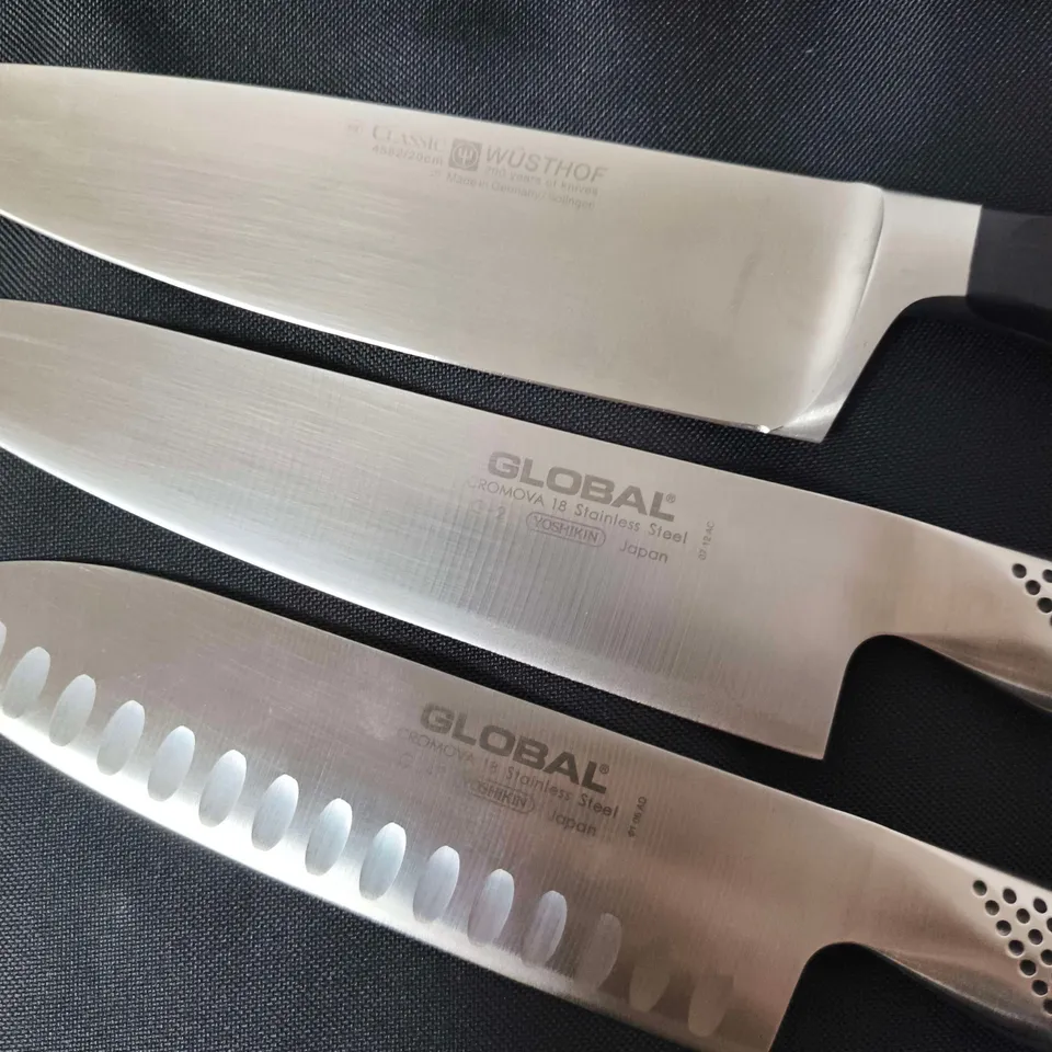 GLOBAL 3-PIECE STAINLESS STEEL KNIFES IN BLACK ROLL CASE