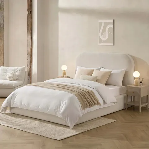 BOXED DUSK AINTREE OTTOMAN STORAGE BED - KING SIZE, TEDDY CREAM (2 BOXES)