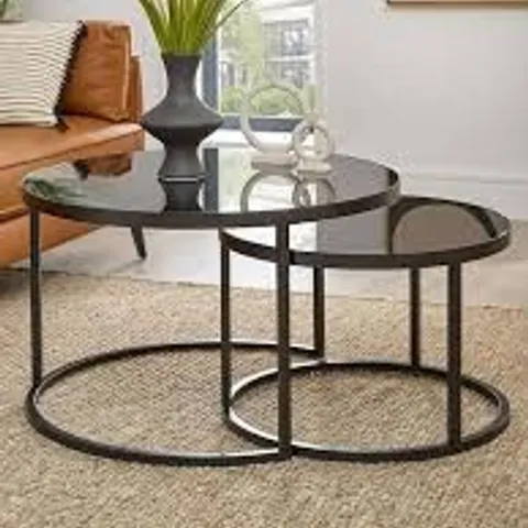BOXED SHARD GLASS TOP NEST OF 2 TABLES - BLACK (1 BOX)