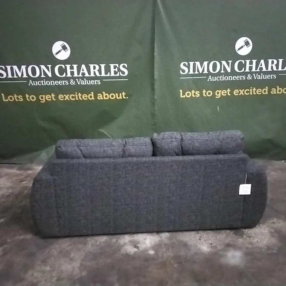 QUALITY DESIGNER BLISS FURNITURE 2-SEATER SOFA UPHOLSTERED IN A GREY JUMBO CORD FABRIC. 