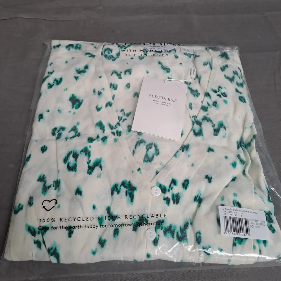 SERAPHINE V NECK BUTTON TIERED DRESS SIZE 10