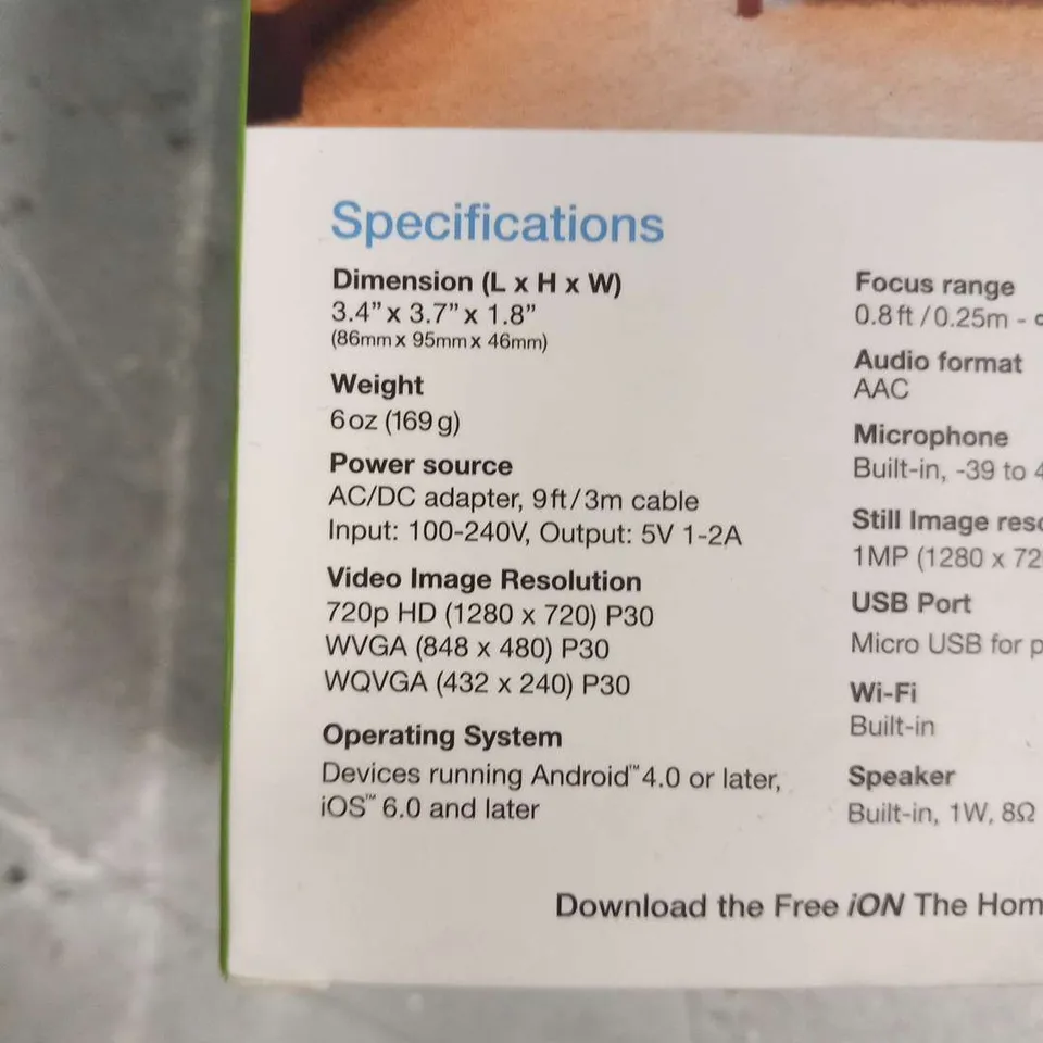 BOXED ION WI-FI VIDEO CAMERA THE HOME HD 720P