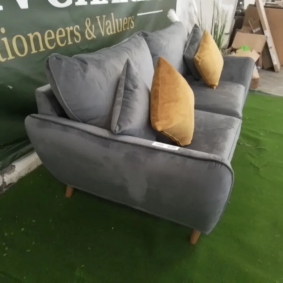 DESIGNER PERTH GREY VELVET THREE SEATER SOFA