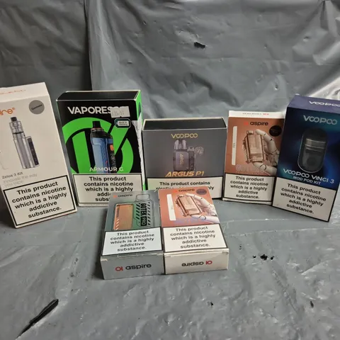 APPROXIMATELY 25 ASSORTED VAPE & E-CIGARETTE PRODUCTS TO INCLUDE VOOPOO VINCI 3, ASPIRE GOTEX, VAPORESSO ARMOUR G, ETC