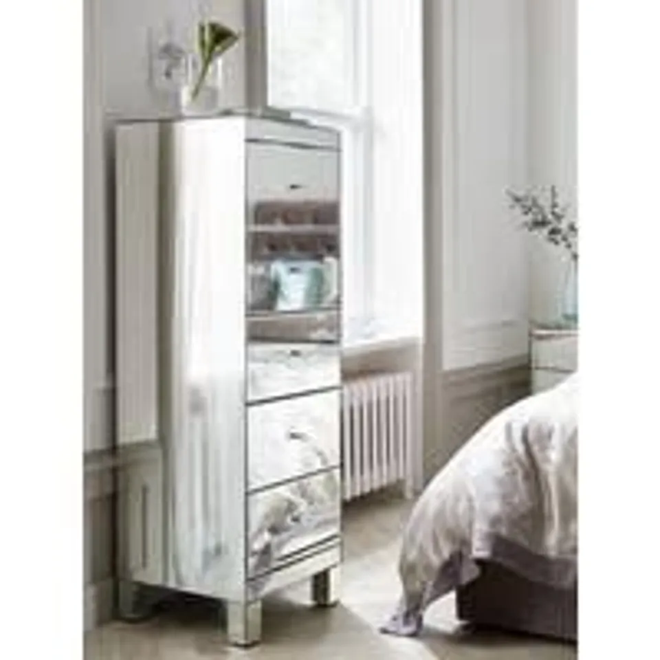 PARISIAN READY ASSEMBLED MIRRORED TALL CHEST OF 3 DRAWERS (1 BOX) - COLLECTION ONLY