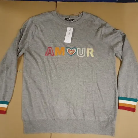 EVANS AMOUR HEART EMBROIDED JUMPER, GREY - SIZE 16